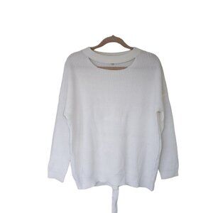 CLEARANCE White Rib Knit Slouchy Sweater With Grommet Lace Up Back